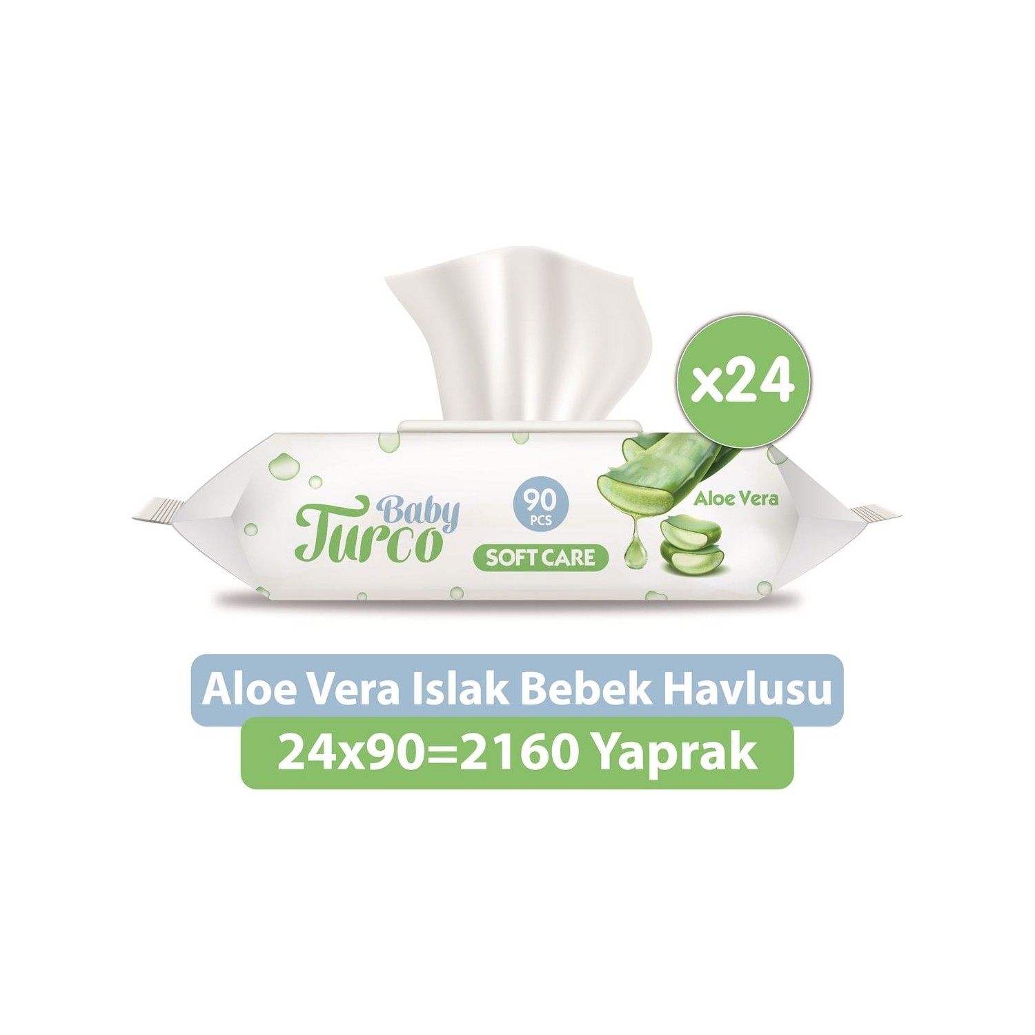 Baby Turco Softcare Aloe Vera 90 Yaprak 24’lü Paket Islak Bebek Havlusu﻿﻿﻿